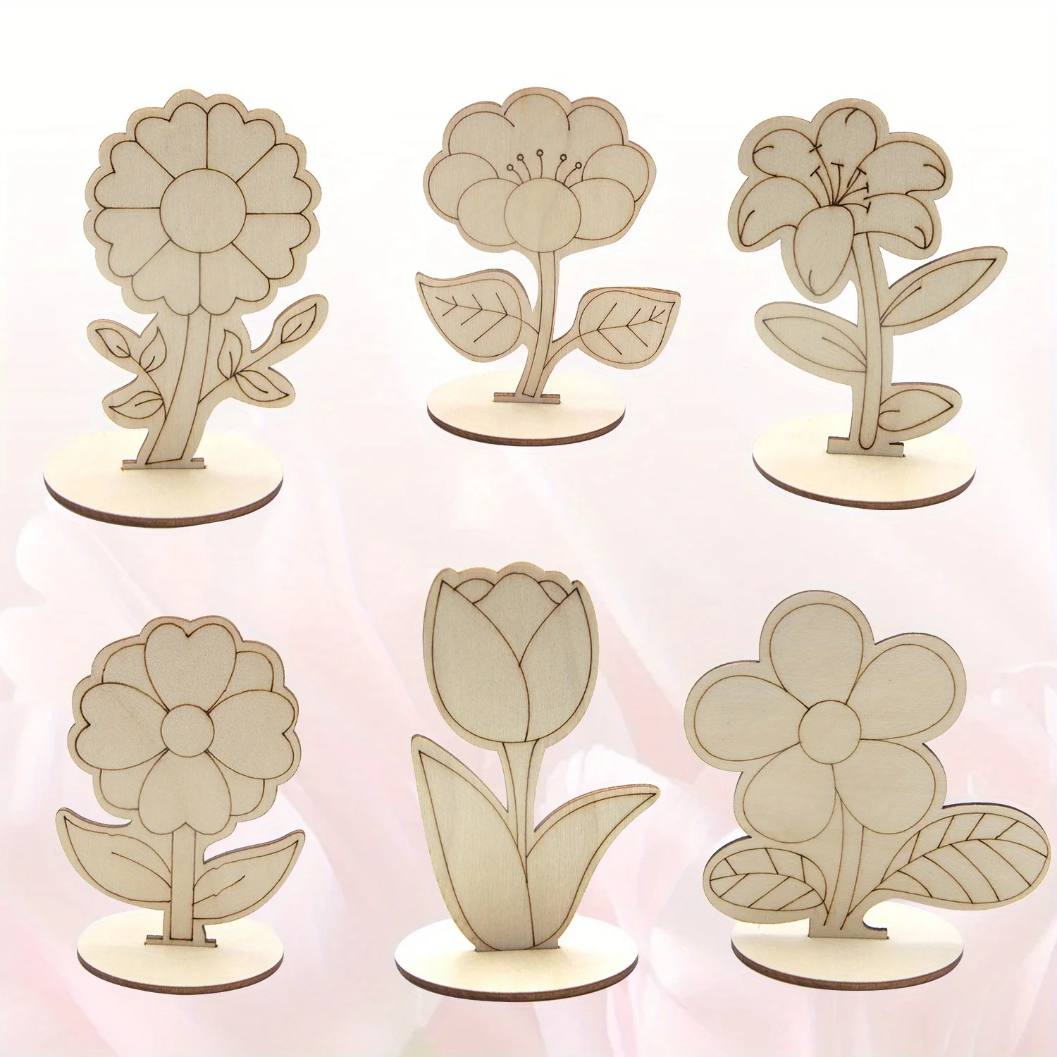 12pcs/set Wooden Flower Table Ornament Unpainted Rose/Lily Wooden Crafts for Home Celebrating Party Table Setting Decoration