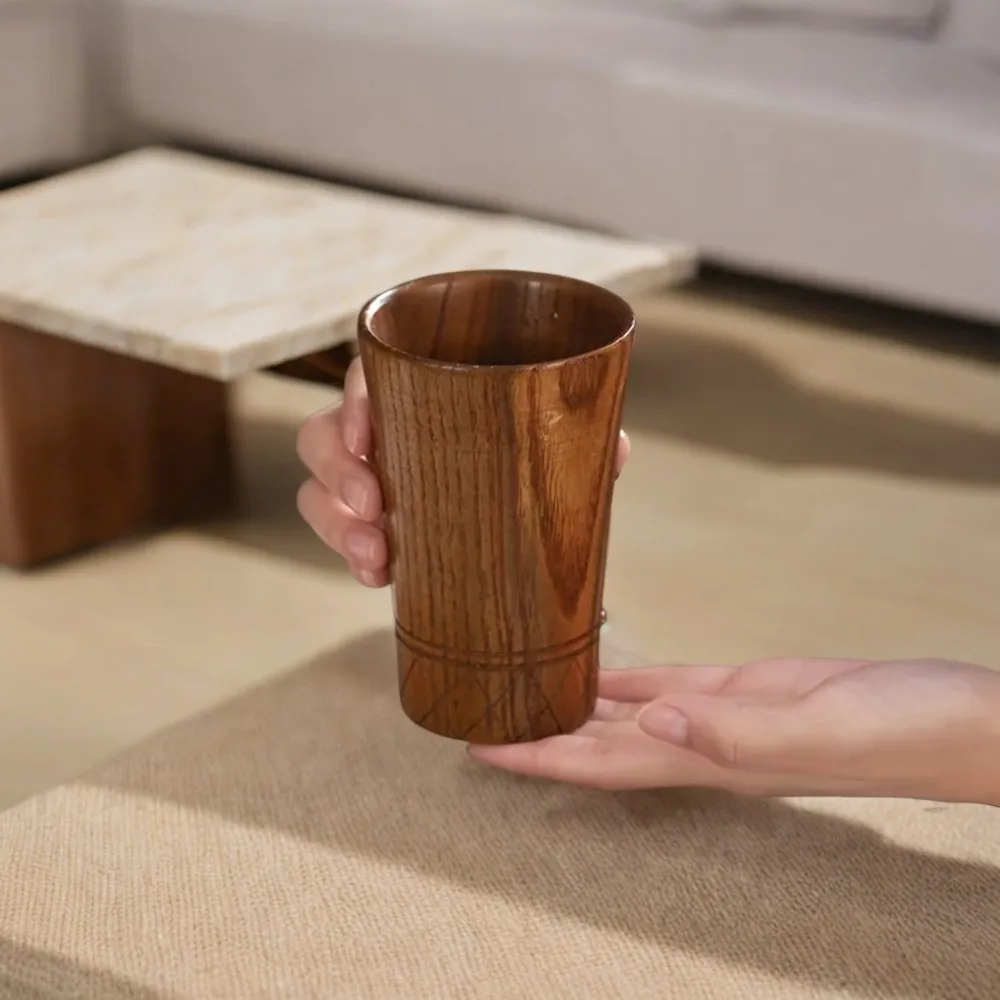 Handmade Japanese Style Wooden Tea Cups - Natural Wood Beer, Tea, Coffee, Milk, and Water Cup Set for Kitchen Drinkware Weird