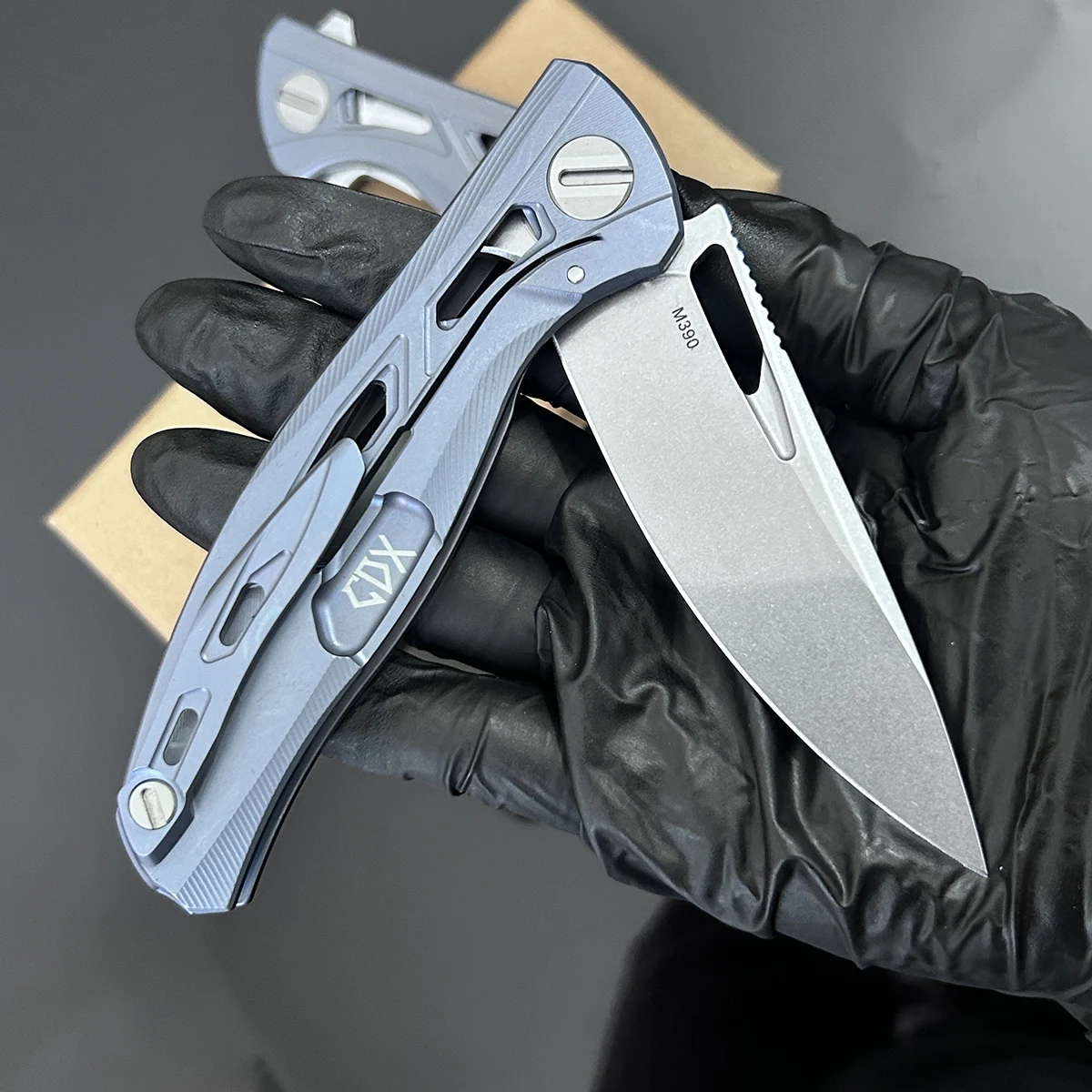 CDX F7 Hollow Titanium Folding Knife M390 Blade Ceramic Bearing Camping Hiking Mountaineering Pocket EDC Gear Gift for Men