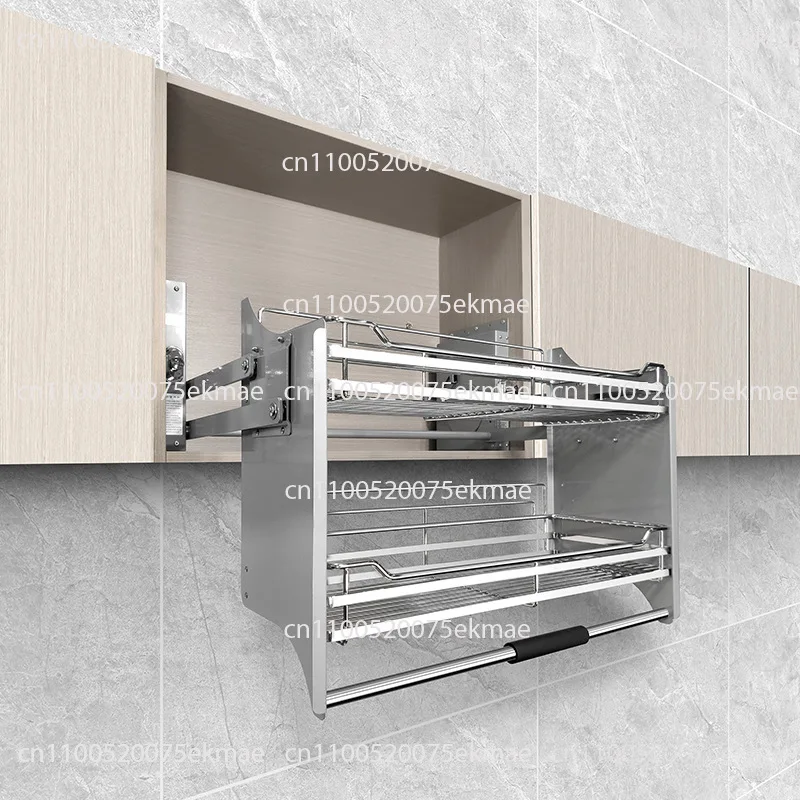 Kitchen Hanging Cabinet Lifting Pull Basket 304 Stainless Steel Dish&Bowl Racks Buffer Adjustment Drawer Baskets