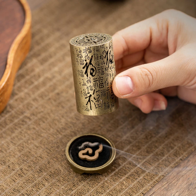 Cylindrical Vertical Incense Burner Small Alloy Incense Holder Indoor Aromatherapy Home Ornament Chinese Inense Burners