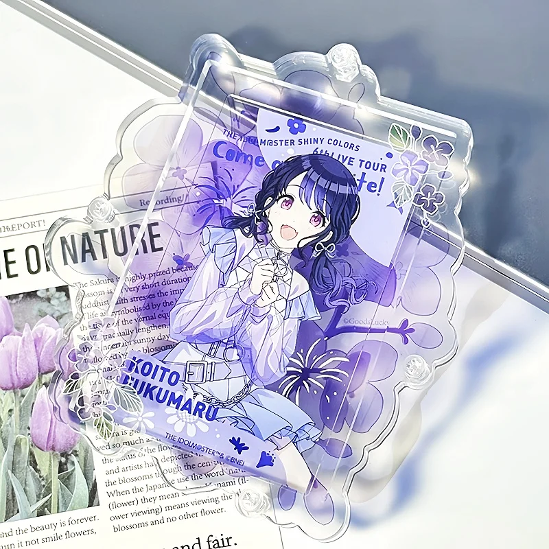 Flowers in The Mist 3/3.5 Inch Card Display Holder, Acrylic Photo Storage Frame, Desk Shooting Prop for Kpop Anime Collectibles