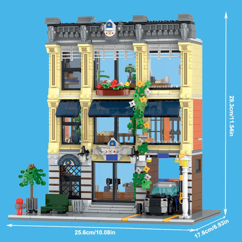 1445 ELEMENTÓW Europejski Styl Architektoniczny Seria Uliczna Retro Komisariat Policji Zestaw Klocków Prezent Świąteczny dla Dorosłych i Dzieci