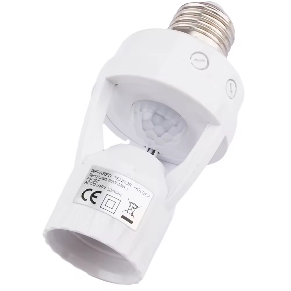 Enchufe de luz con Sensor de movimiento, interruptor de luz con Sensor inteligente LED PIR, detección de Sensor de movimiento por infrarrojos, bombilla E27, Control de luz automático