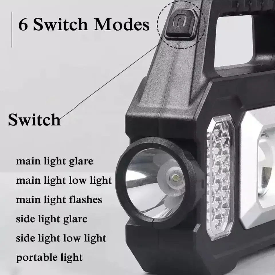 Power Display Power Output Work Light Ingebouwde Lithium Batterij Usb Opladen Zonne-Energie Opladen Cob Led Oplaadbare Zaklamp Zesde Versnelling