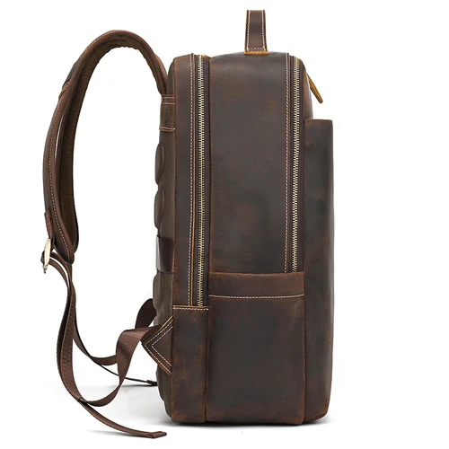 Imagen 2 del producto Mochila de cuero para hombre de viaje, bolso para ordenador portátil de cuero de vaca, 15,6 "", 17 bandolera doble para hombre Retro, novedad de 2025