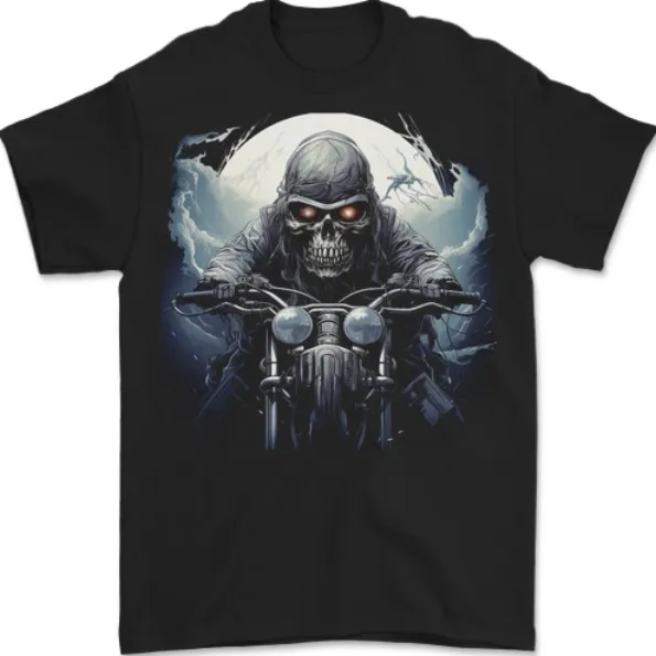 

Skull Biker Motorcycle Motorbike Grim Reaper Mens T-Shirt 100% Cotton