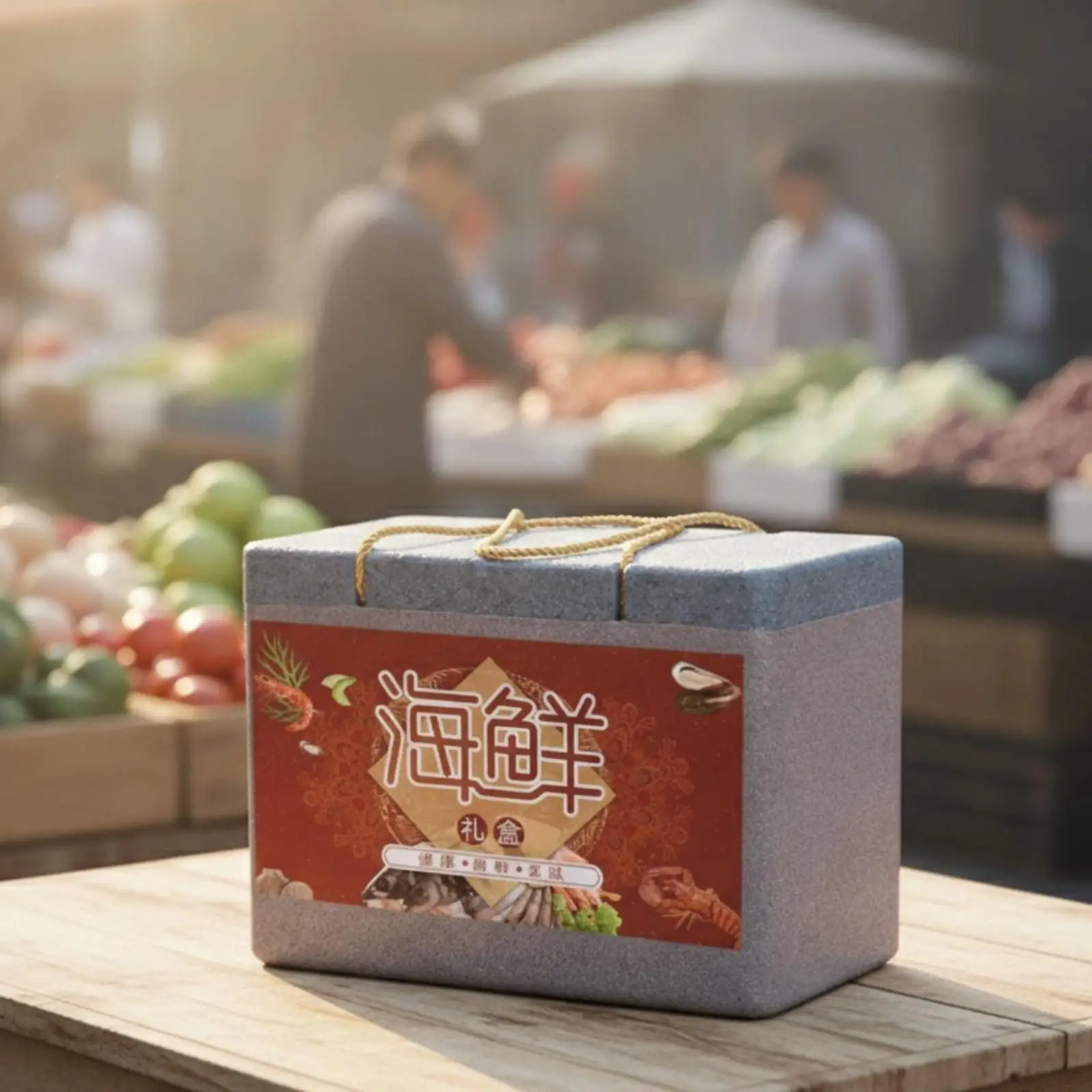 Rigid Insulated Seafood Cooler Box EPP Material with Rope Handles for Market Fresh Fish Delivery