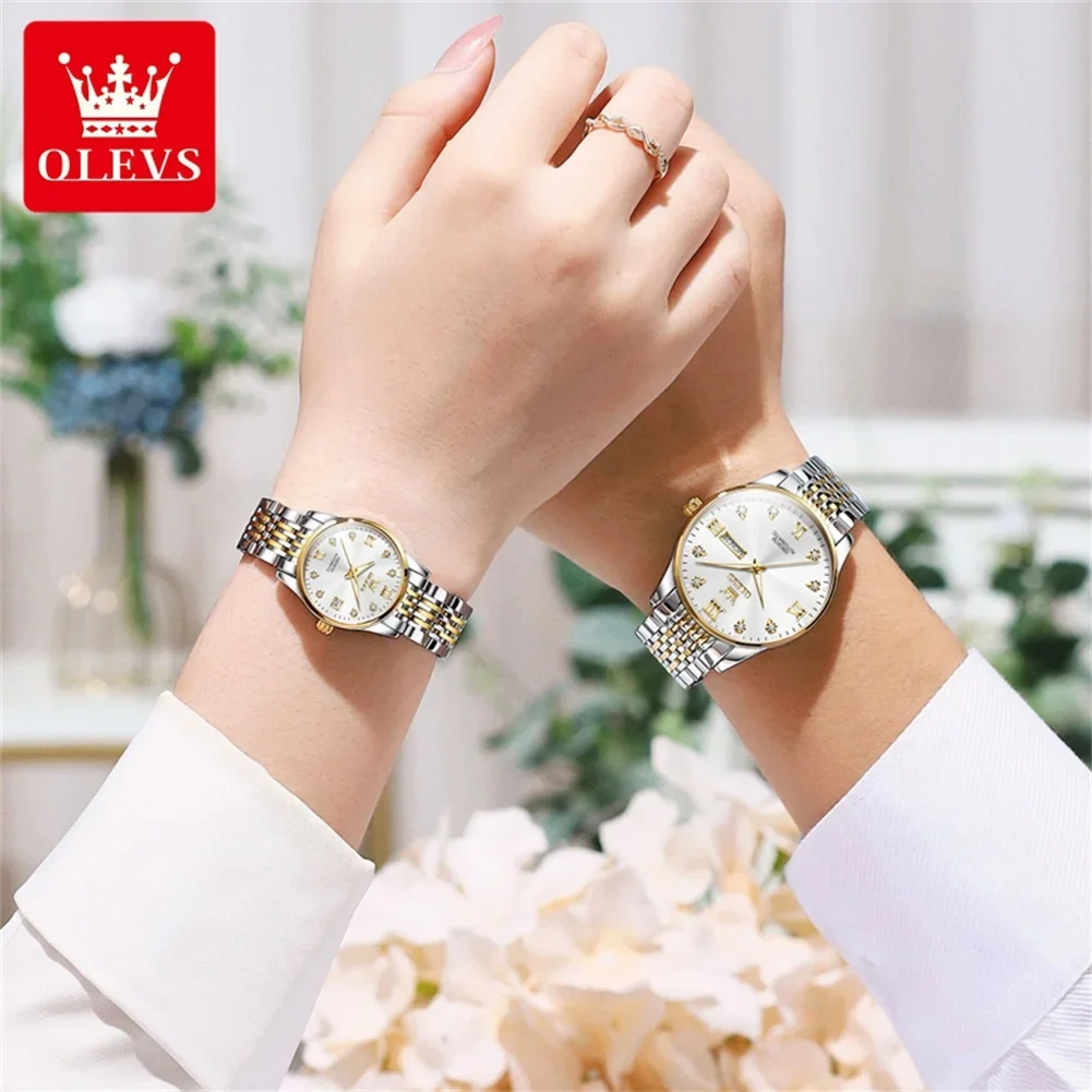 OLEVS-relojes mecánicos automáticos para hombre y mujer, pulsera con correa de acero inoxidable, resistente al agua, 6673