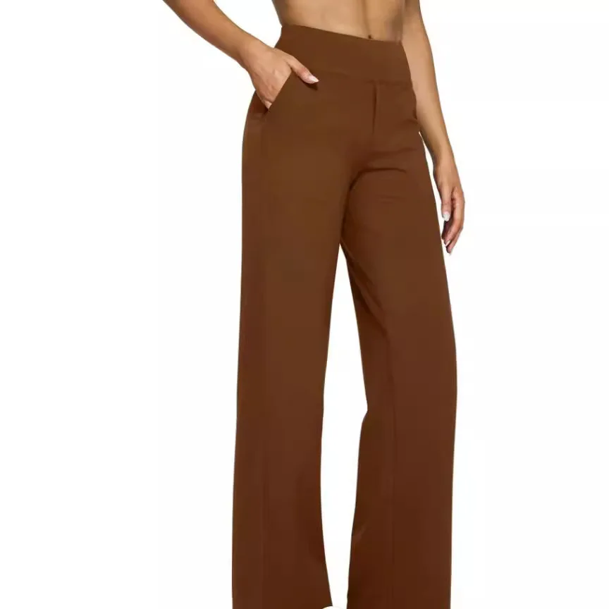 

Solid Pocket Elastic Waist Wide Leg Pants Women Summer Comfortable Sweatpants Korean Style High Waist Trouser Streetwear Women