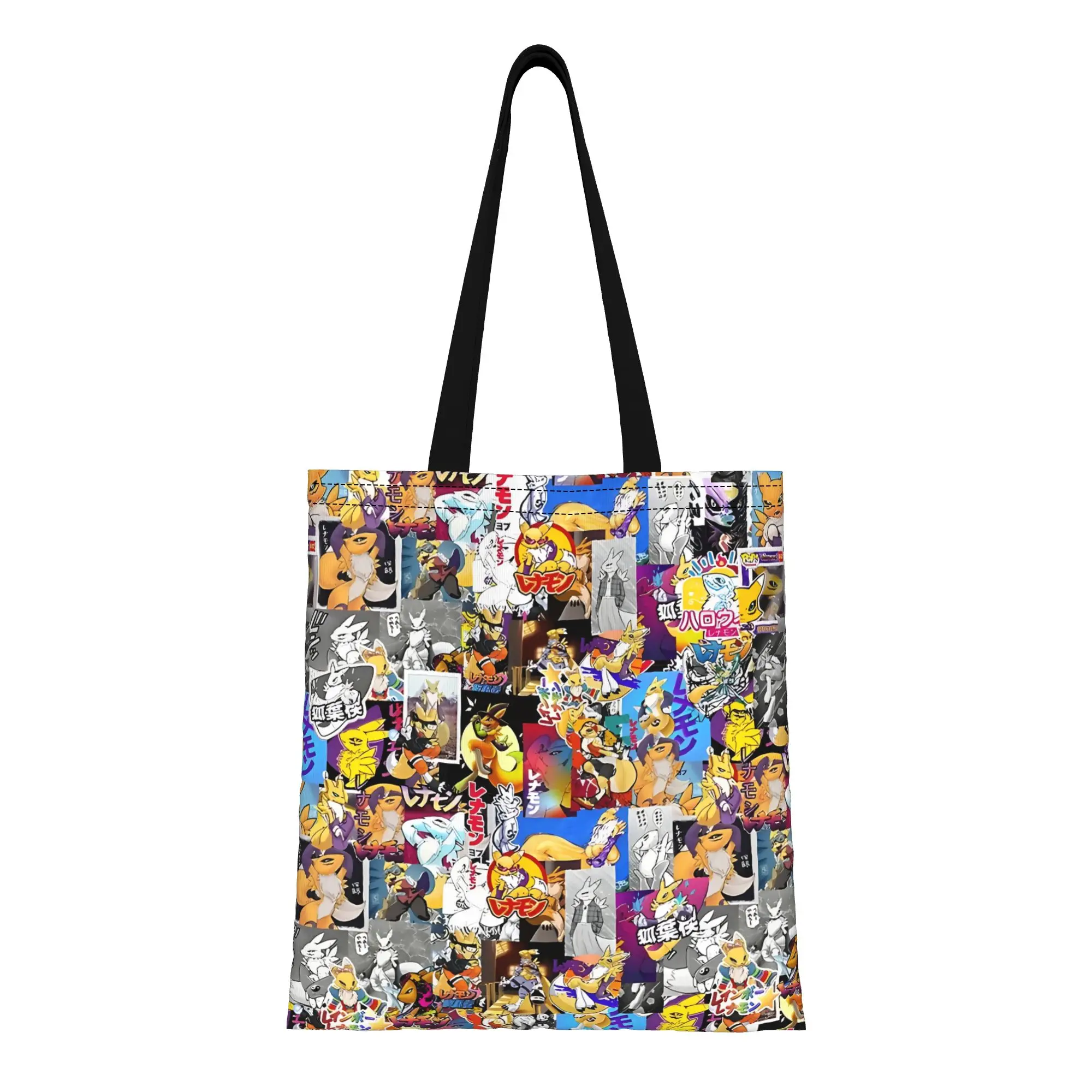 RENAMON PATTERN BANDAI Digimon Canvas Tote Bag Perfect for Shopping Women's Top-Handle Bags