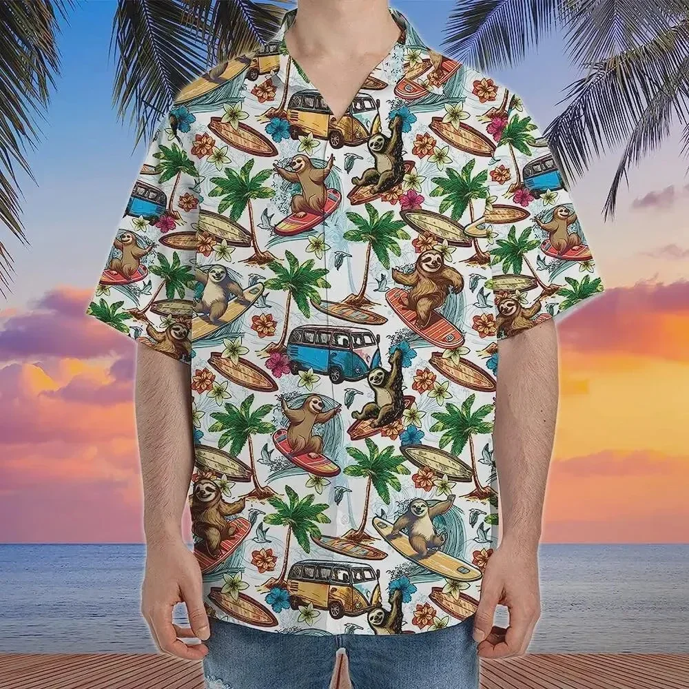 

Мужская гавайская рубашка с 3D-принтом коалы и ленивца из Австралии, стандартный крой, 2026, уличный стиль, с короткими рукавами, на пуговицах, с отложным воротником, топ