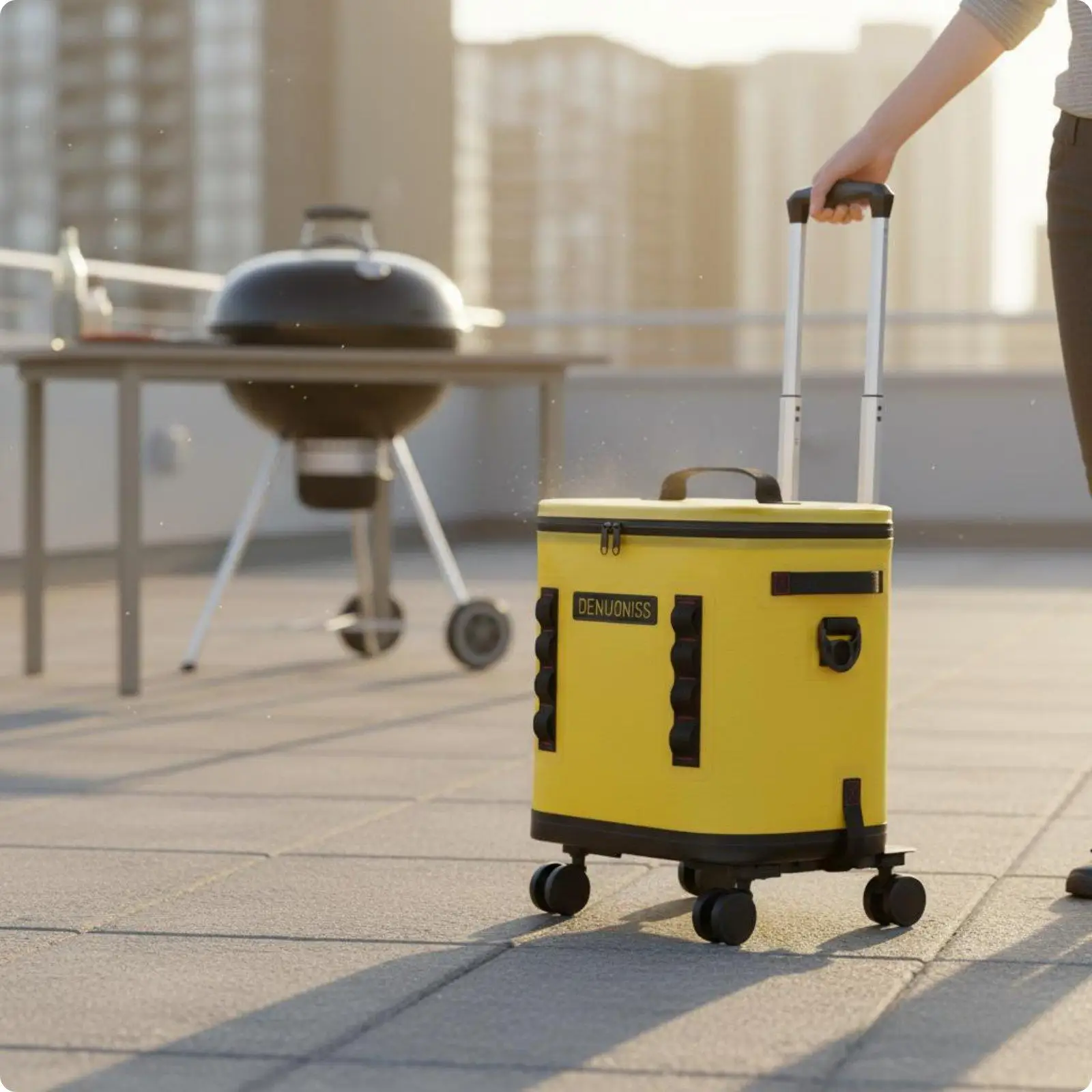 Wheeled Thermal Cooler for Picnic and Camping with Pull Handle Large Insulated Ice Box with Removable Wheels for Easy Transport
