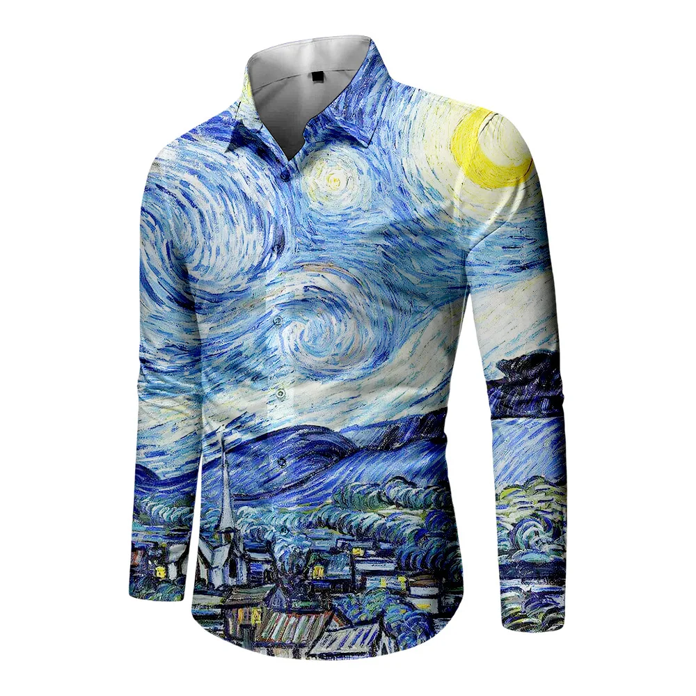 

2024 Hot selling lapel 3D printed casual slim fit long sleeved shirt with multiple colors hawaiian clothing for men arabic shirt