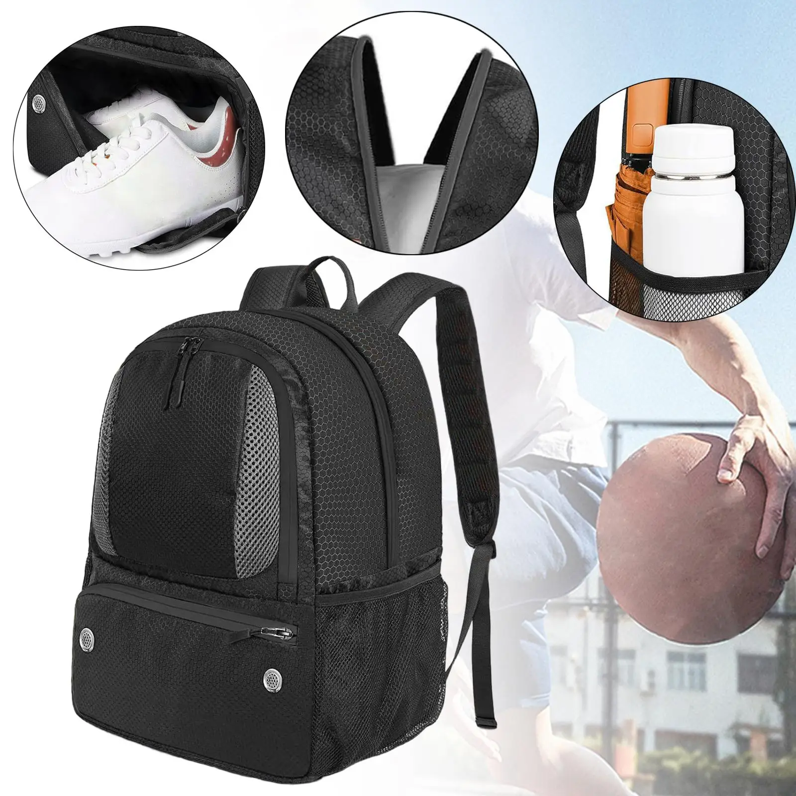 

Youth Soccer Bag Equipment Bag Black Large Capacity with Shoulder Strap Soccer Ball Bag Extra Ball Bag for Travel Volleyball