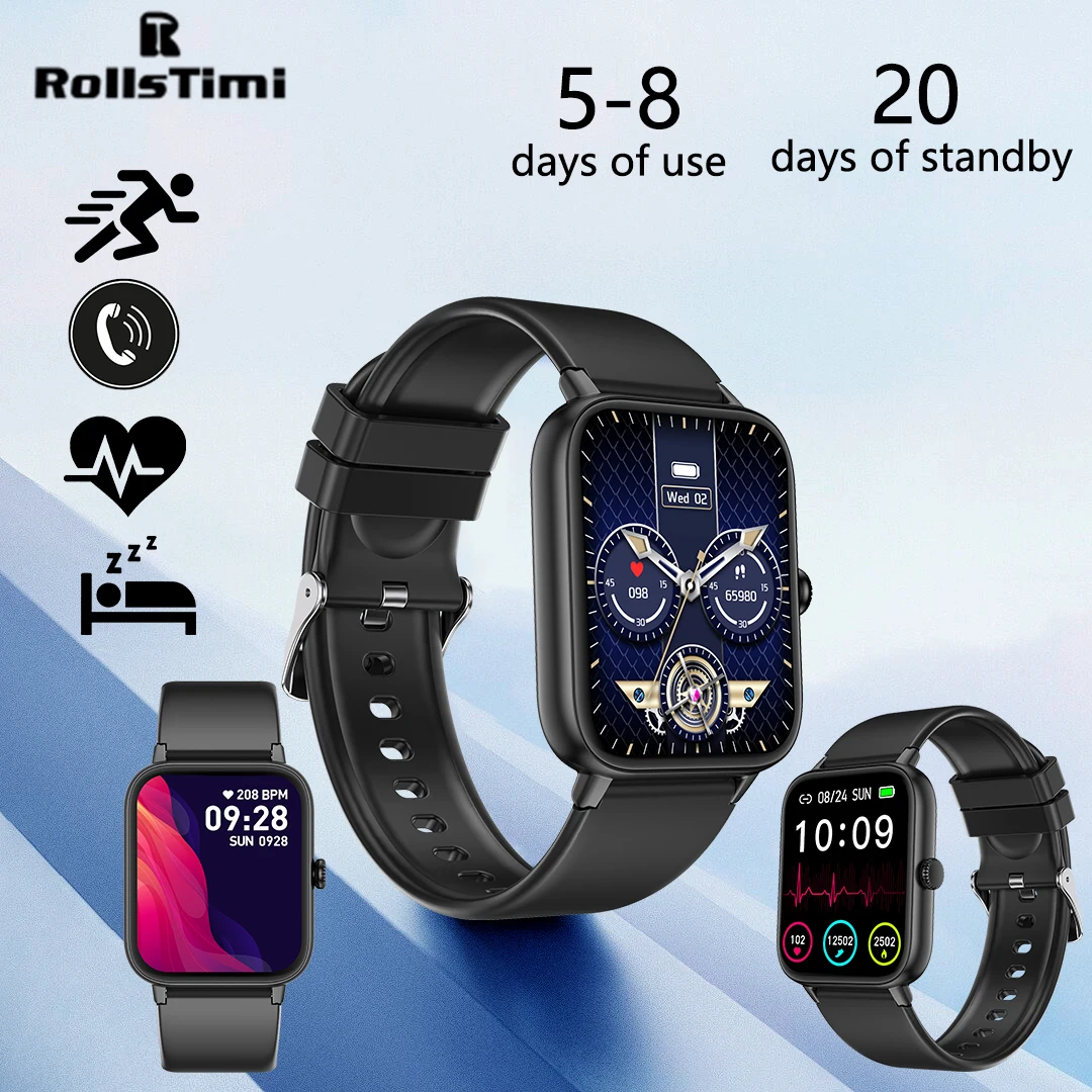 

RollsTimi men women Trendy Modern 1.81'' Touch Screen Bluetooth call Sports Pedometer Silicone Strap Health Monitor alarm Watch