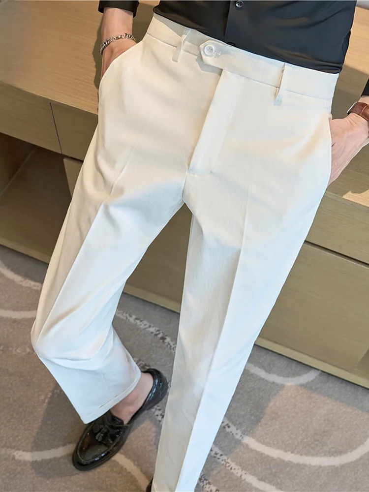 

Белые мужские повседневные брюки Slim Fit, летние, модные, брендовые, простые, укороченные (9/10), молодежные, активные, немнущиеся, T...