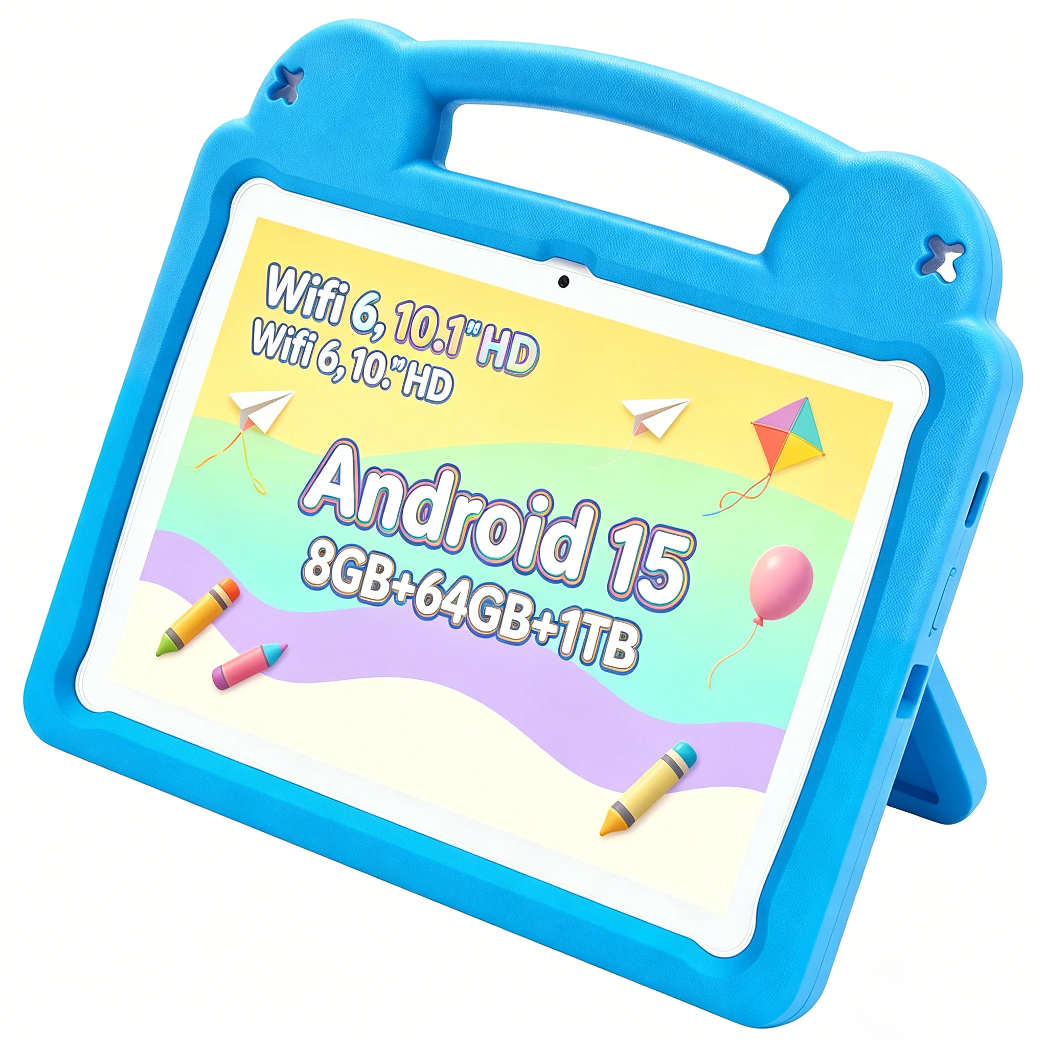 10.1 Inch Kids Tablet Android 15 Octa Core 8GB RAM 64GB ROM Support 1TB Expand WiFi 6 Shockproof EVA Case For Children Learning