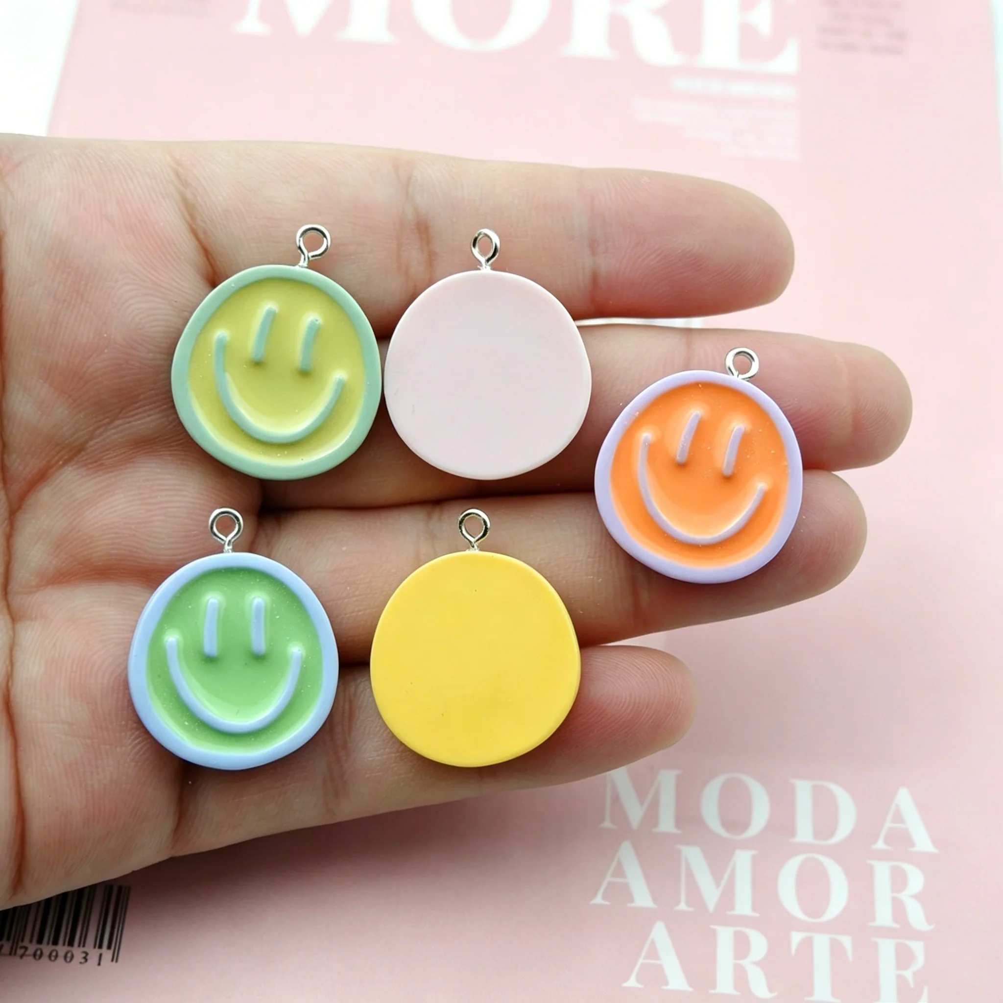 10Pcs Pastel Smiley Face Resin Charms, Adorable Cartoon Pendants for DIY Jewelry