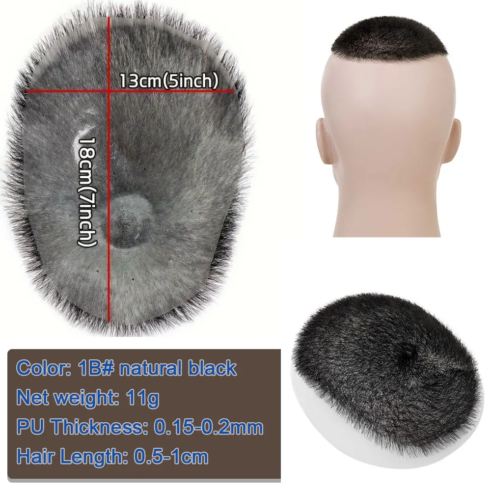 Rich Choices 11g Men\'s Short 1cm Buzz Cut Hair Thin Skin Toupee Men Human Hair Transparent Full Biological Scalp Prosthesis