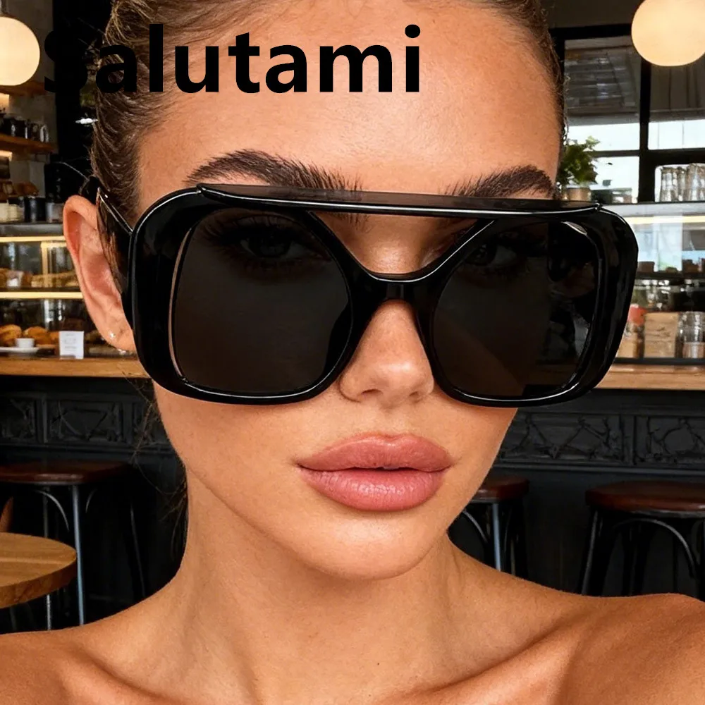 Schicke Übergroße Quadratische Schwarze Sonnenbrille für Damen 2026 Neue Mode Leopard Farbverlauf Sexy Sonnenbrillen Herren Hip Hop Punk Eyewear