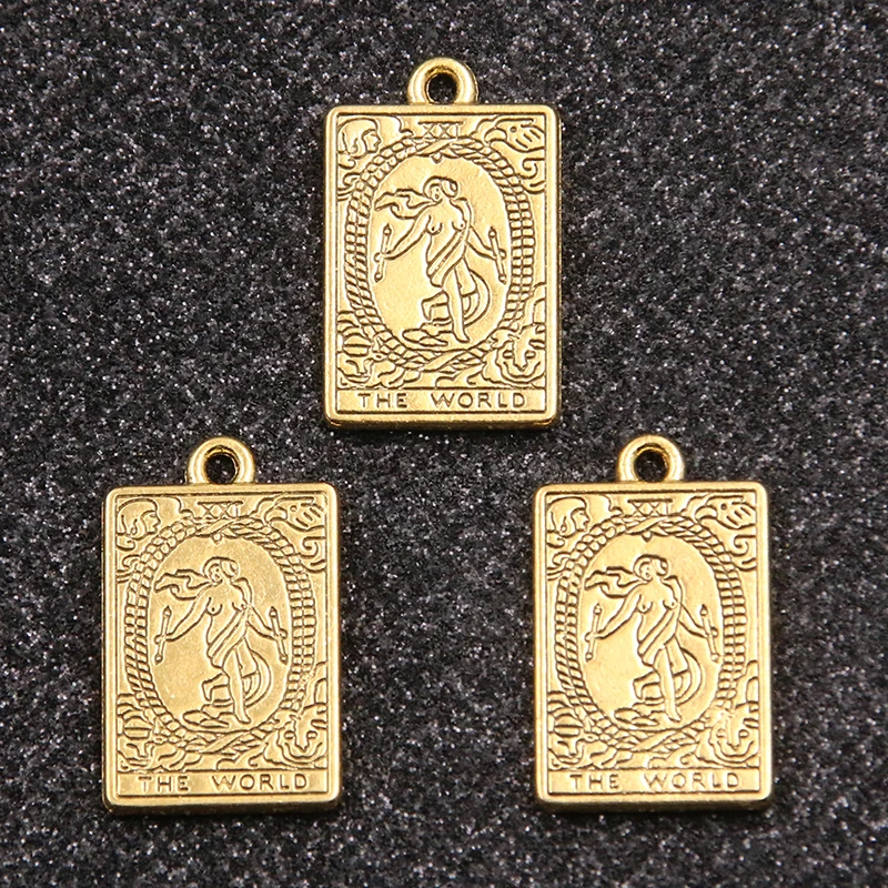 12 pz 14*23MM 6 stili oro antico Tag strega divinazione tarocchi placcato doppio lato ciondolo gioielli fai da te accessori fatti a mano