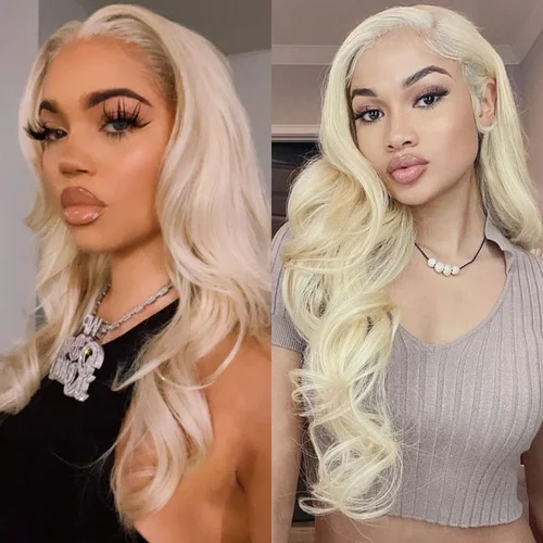 Imagen 2 del producto Peluca sintética ondulada larga rubia platino, parte libre, onda suelta, rizado Natural, pelucas frontales de encaje 13x4 para mujeres, Cosplay de fiesta diaria