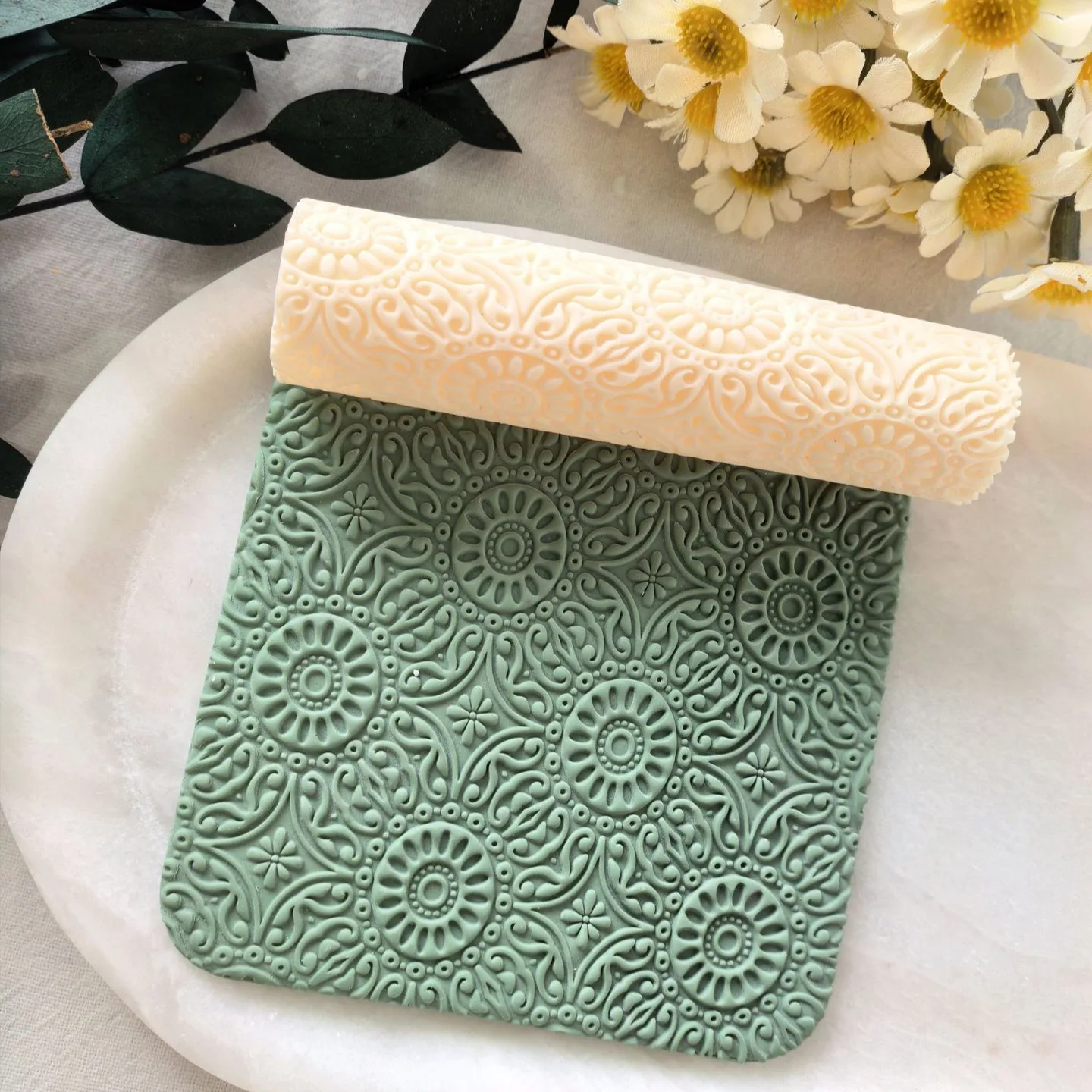 Barocke Sonnenblumen-Ton-Texturwalze, 8 cm hochpräziser Musterstift zum Basteln von Polymer-Ton