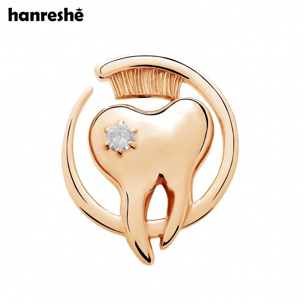 Hanreshe criativo dente dentista broche de cristal pinos cuidados com os dentes escova lapela crachá jóias presente para médico dental enfermeira