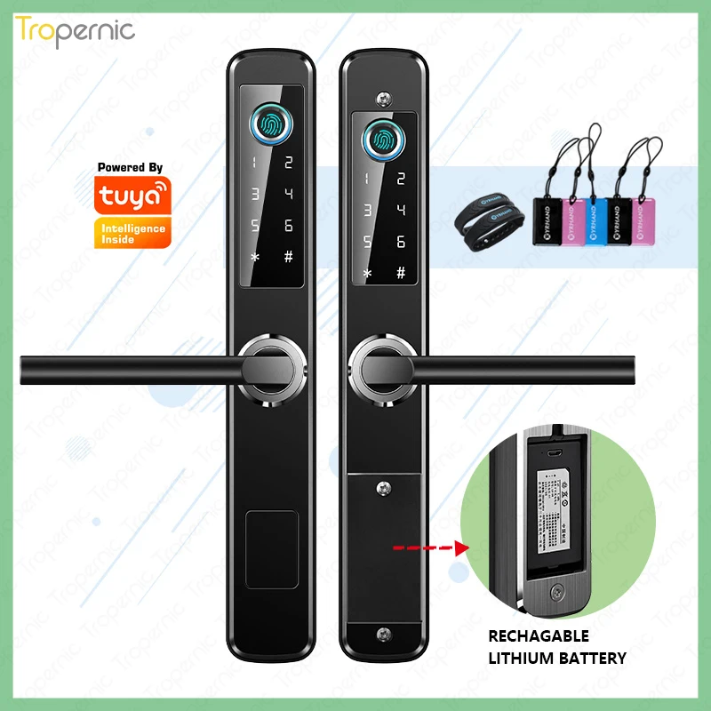 TUAY WIFI Fingerprint double two side waterproof IP55 outdoor smart door lock SUS material for slim aluminum swing door