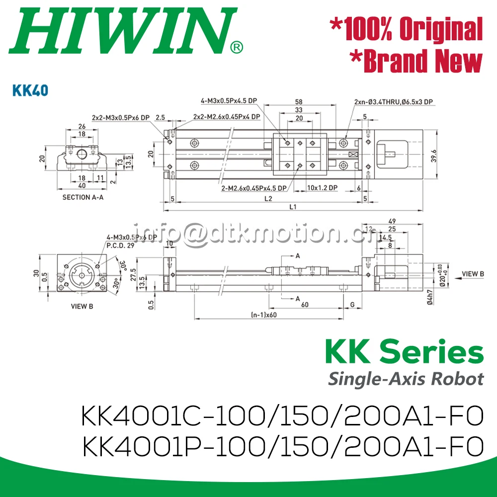 HIWIN KK40 Module Single-Axis Robot Industrial KK4001C KK4001P Linear Slide Stages High Accuracy Stiffness Ball Screw Genuine