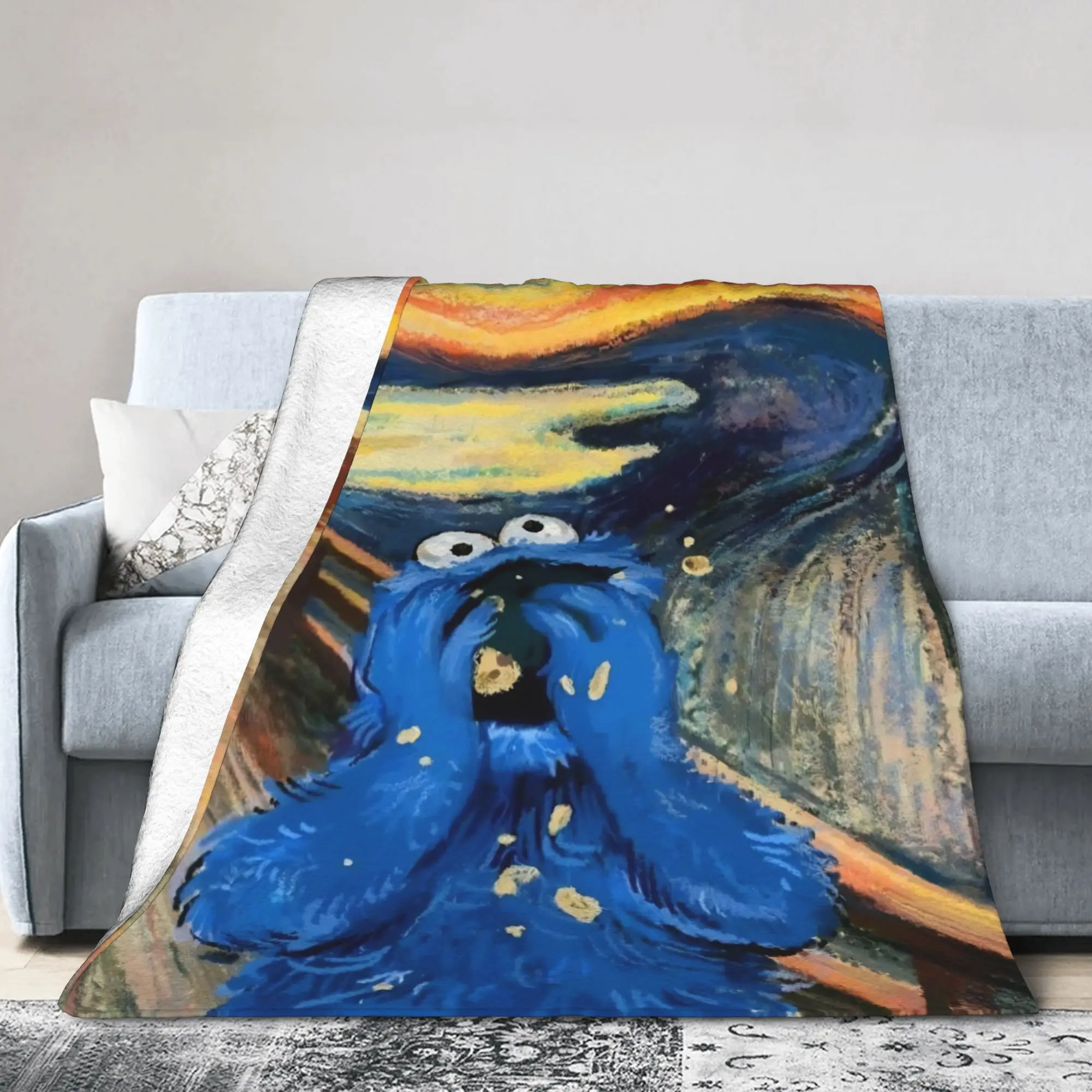 Warm Soft BlanketStudents Travel Cookie Monsters Throw Blanket  Flannel Bedspread For Couch Chair Sofa Bed Sofa Bed Cover