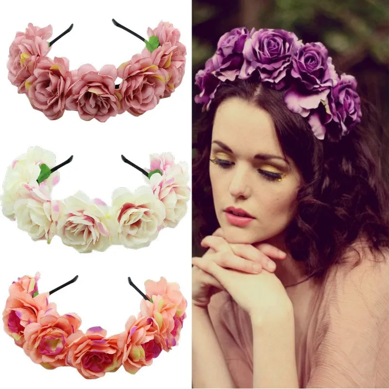 Floral Garland Romantic Wreaths Bride Garland Head Hoop Fashion Bohemian Bridal Flower Hair Accessories Children Headbands Gifts