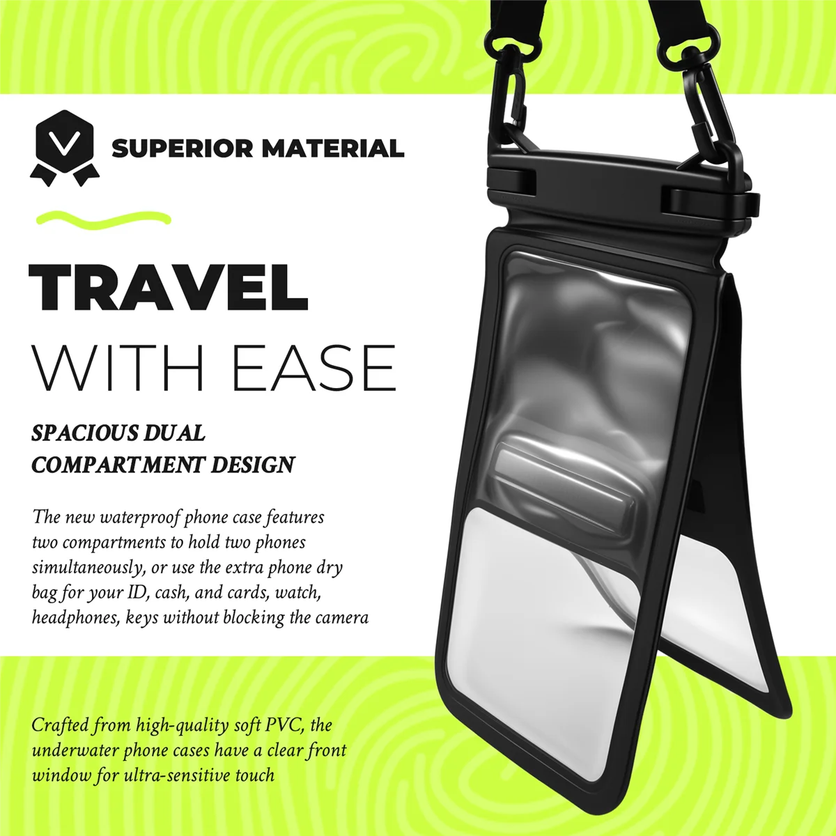 New Double Space Waterproof Phone Pouch IPX8 Waterproof Underwater Phone Case with Lanyard Phone Dry Bag for Beach Swimming