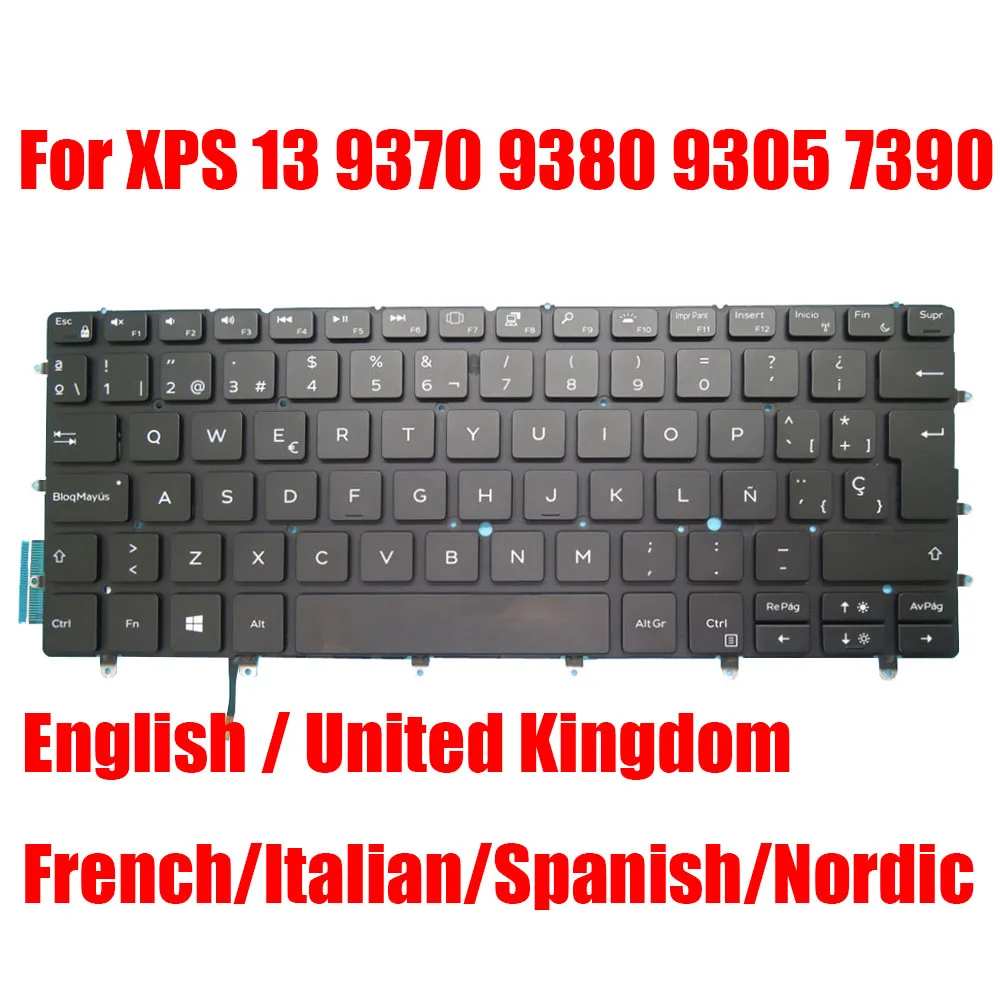 Imagem -01 - Teclado Portátil com Retroiluminação para Dell Eua Reino Unido Francês Italiano Espanhol Nórdico Xps 13 9370 9380 9305 7390 0k2ncp 0d1tfd Novo teclado portatil com retroiluminacao para dell eua reino unido frances italiano espanhol nordico xps 13 9370 9380 9305 7390 0k2ncp 0d1tfd novo 01