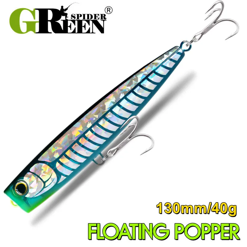 جرينسبيدر 130 مللي متر 40 جرام كبير توبواتر بوبر إغراء تويتش المتذبذب الاصطناعي الطعوم الصلبة سطح الصيد إغراء البحر باس التونة إغراء
