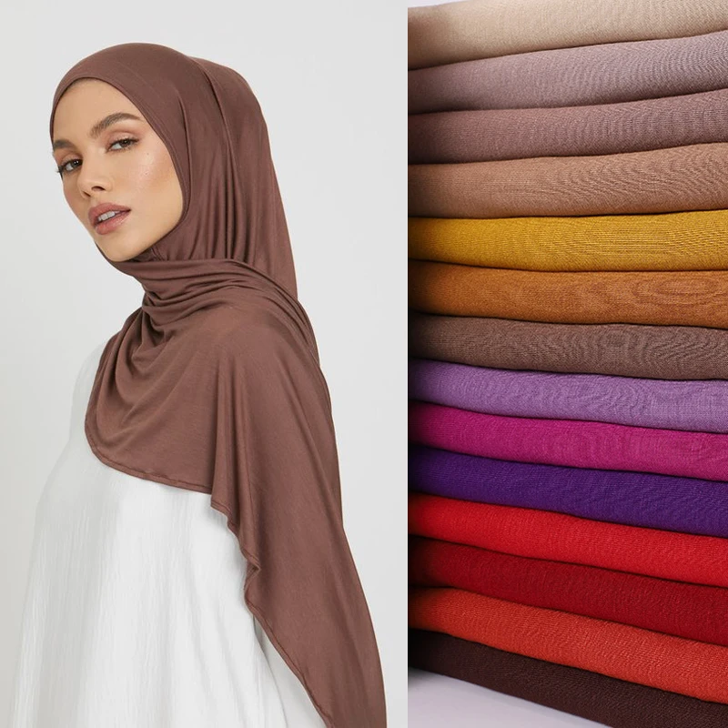 

Modal Cotton Jersey Hijab Scarf For Muslim Women Shawl Stretchy Easy Plain Hijabs Scarves Headscarf African Woman Turban Ramadan