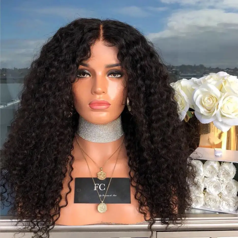 

Natural Black Soft 26Inch Long 180 Density Glueless Preplucked Kinky Curly Lace Front Wig For Women With BabyHair Daily Cosplay