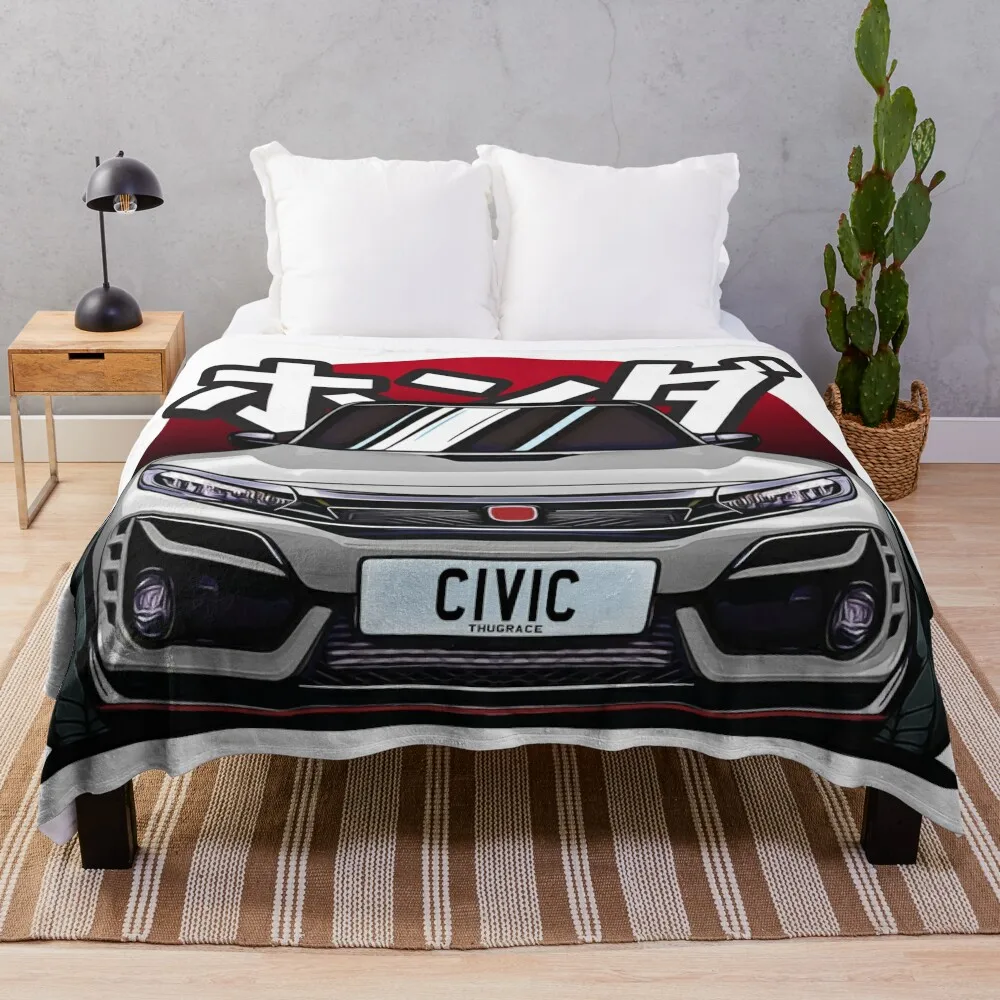 Cartoon Art of a Civic Type R FK8 JDM Throw Blanket Fluffys Large Bed covers Personalized Gift Retros Blankets