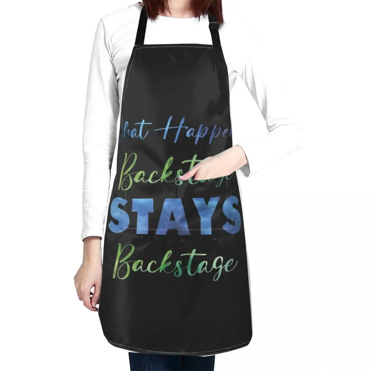 What Happens Backstage Stays Backstage Apron Goods For Home And Kitchen Funny home women men Apron