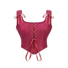 Tank Top With Built In Bra Side Zip Front Lace Corsets - Wine Red