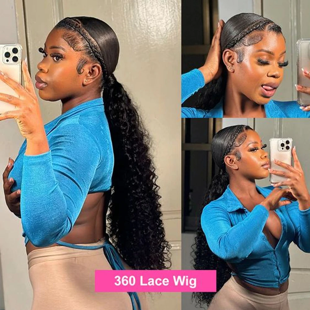 250 Density Invisi Strap 360 HD Lace Front Wig Human Hair Kinky Curly Glueless Wigs Human Hair with Upgraded 360 Drawstring Wigs