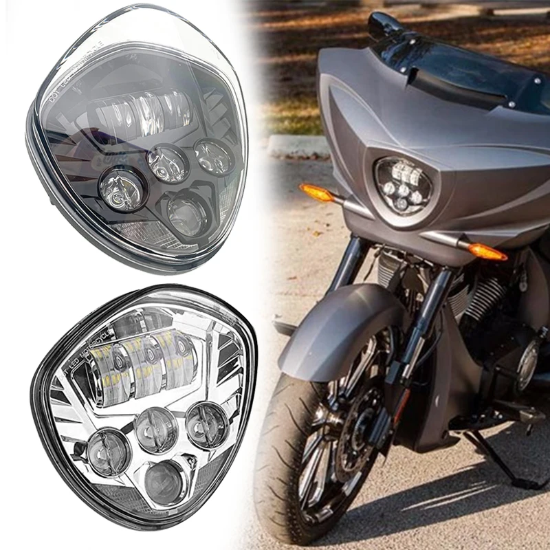 Motorcycle LED Headlight High / low Beam for Victory Cross Country Vegas 8-Ball Cross Roads (Black Chrome)