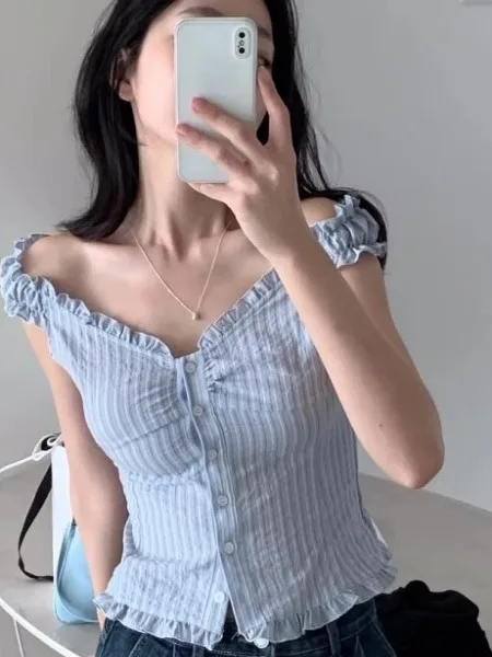 

Ele ort Sve Women's irt Korean Sle Pure Desire Gentle Striped Wood ain Slim Fit irt Tea Aromatic ca...