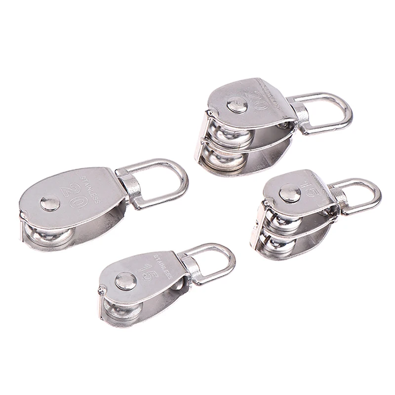 1PC 304 Stainless Steel M15 M20 M25 M32 Single Wheel Swivel Lifting Rope Pulley Set Lifting Wheel Tools Double Pulley Block