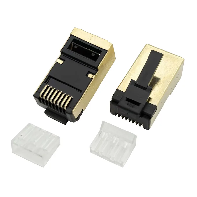 

Cat6 steel high temperature resistant material gold plated six types of shielded crystal head two-piece 6 upper 2 lower core hol