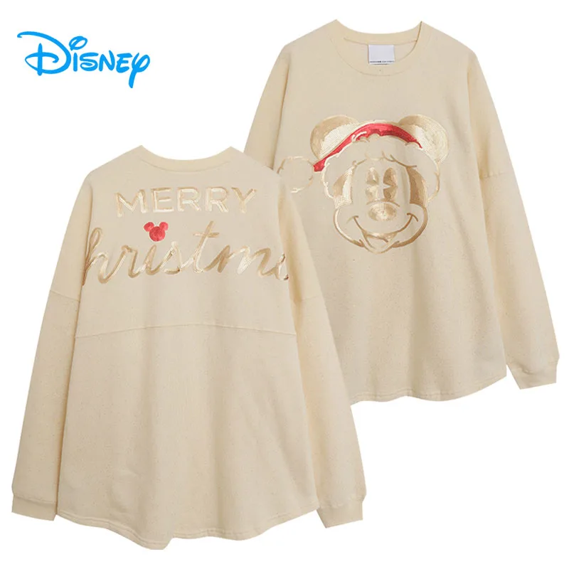 

Disney Mickey Sequin Sweatshirt Holiday Merry Christmas Women Loose Fleece Pullover Tops O Neck Casual Jumper Oversized Unisex