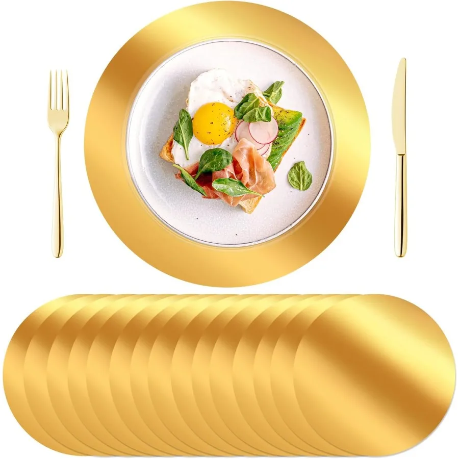 

100PCS Round Gold Placemats 13" Disposable Paper Placemats for Dining Table Mirrored Gold Charger Place Mat for Kitchen Banquet