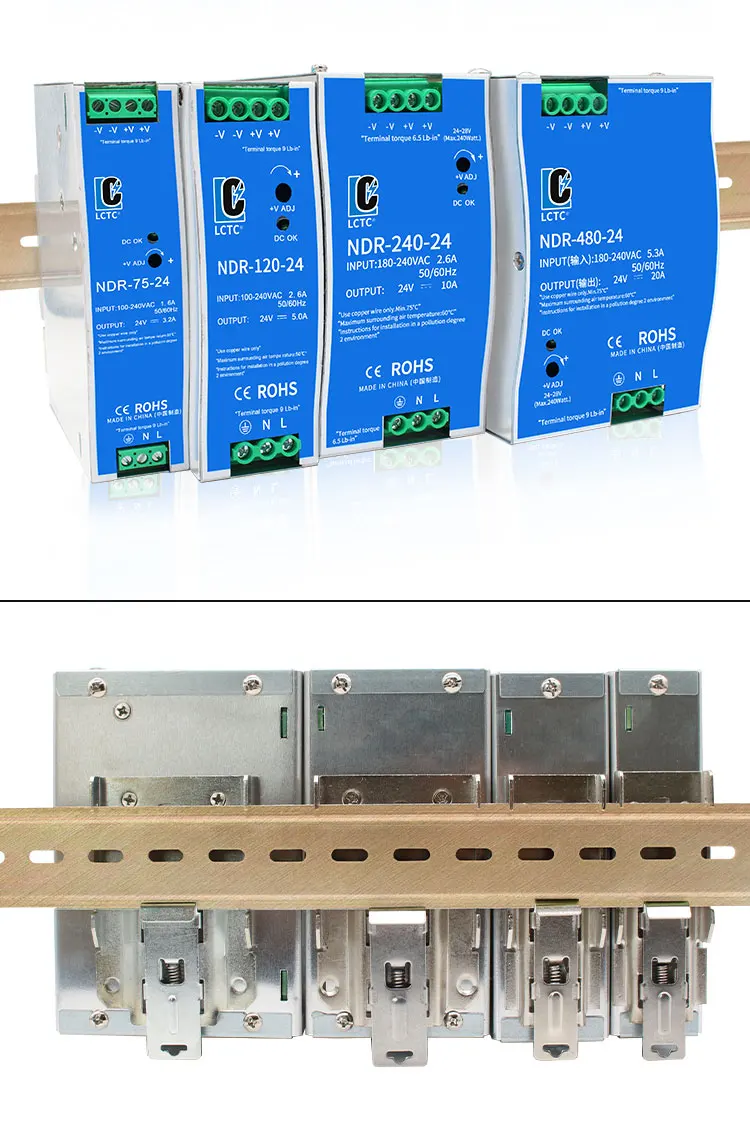 LCTC-Schaltnetzteil NDR-75W 120W 240W 480W Industrielles DIN-Schiene 12V 24V 48V AC/DC-Leistungstransformator mit Einzelausgang – Detail 13