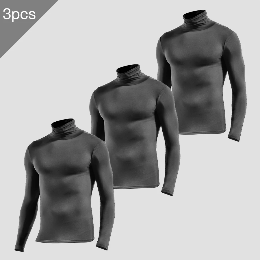 

3 шт., осеннее пальто из модала, мужская термобелье с полуводолазкой, тонкая основа, тонкий топ с длинными рукавами